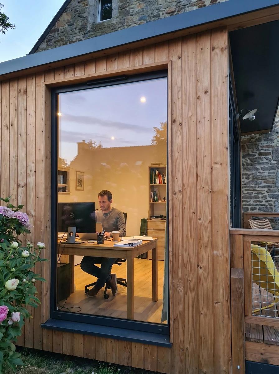 Bureau de jardin et espace de télétravail
