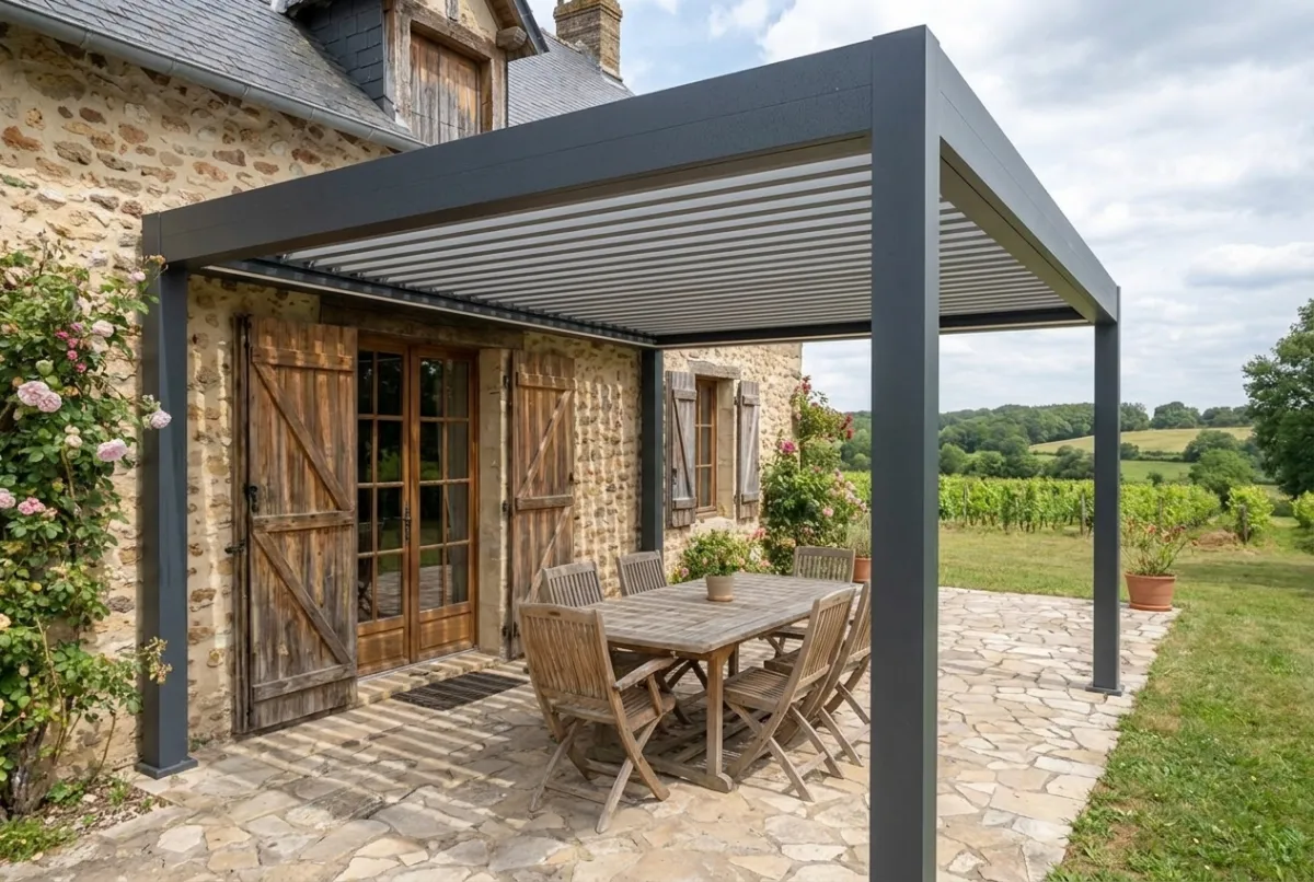 Pergola adossée aluminium anthracite moderne